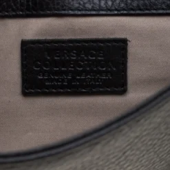 Versace Collection Black Pebbled Leather Clutch For Women -Versace Official Website luxury women versace used handbags p211216 004