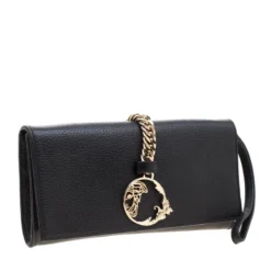 Versace Collection Black Pebbled Leather Clutch For Women -Versace Official Website luxury women versace used handbags p211216 008