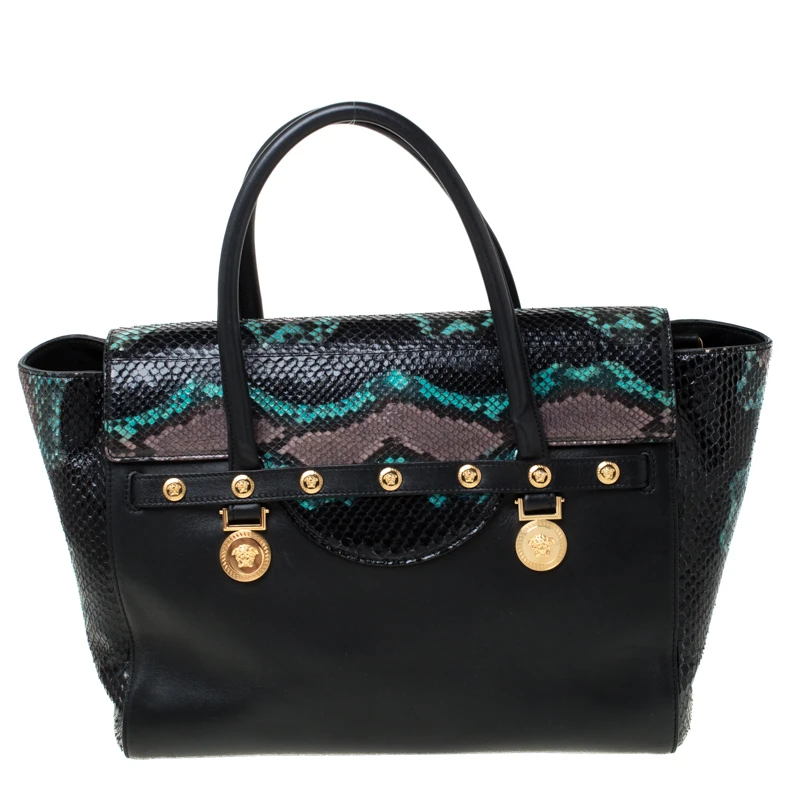 Versace Black Leather And Python Embossed Tote For Women 4 Versace Black Leather And Python Embossed Tote For Women - Image 4