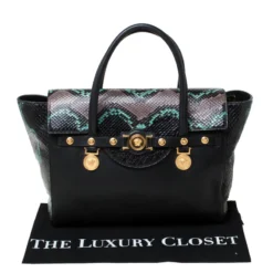 Versace Black Leather And Python Embossed Tote For Women 19 Versace Black Leather And Python Embossed Tote For Women -Versace Official Website luxury women versace used handbags p212855 006