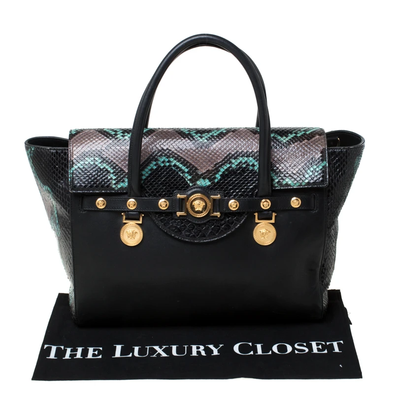Versace Black Leather And Python Embossed Tote For Women 9 Versace Black Leather And Python Embossed Tote For Women - Image 9