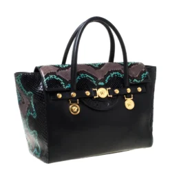 Versace Black Leather And Python Embossed Tote For Women 13 Versace Black Leather And Python Embossed Tote For Women -Versace Official Website luxury women versace used handbags p212855 008