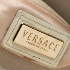 Versace Cream Croc Embossed Leather And Suede Medium Canyon Bag For Women -Versace Official Website luxury women versace used handbags p213352 003
