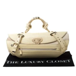 Versace Cream Croc Embossed Leather And Suede Medium Canyon Bag For Women -Versace Official Website luxury women versace used handbags p213352 005
