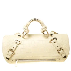 Versace Cream Croc Embossed Leather And Suede Medium Canyon Bag For Women -Versace Official Website luxury women versace used handbags p213352 006