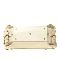 Versace Cream Croc Embossed Leather And Suede Medium Canyon Bag For Women -Versace Official Website luxury women versace used handbags p213352 012