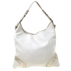 Versace White/Silver Signature Fabric And Leather Hobo For Women -Versace Official Website luxury women versace used handbags p213361 007