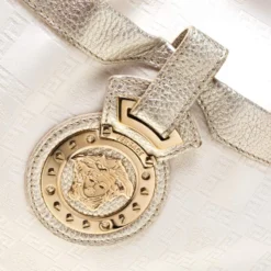 Versace White/Silver Signature Fabric And Leather Hobo For Women -Versace Official Website luxury women versace used handbags p213361 008