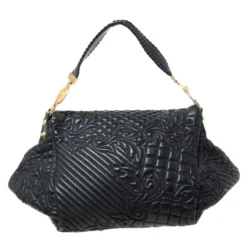 Versace Black Quilted Barocco Leather Top Handle Bag For Women -Versace Official Website luxury women versace used handbags p215404 004