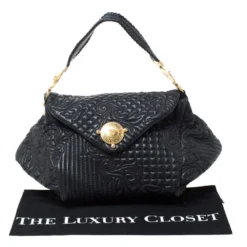 Versace Black Quilted Barocco Leather Top Handle Bag For Women -Versace Official Website luxury women versace used handbags p215404 005
