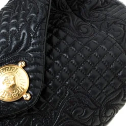 Versace Black Quilted Barocco Leather Top Handle Bag For Women -Versace Official Website luxury women versace used handbags p215404 006