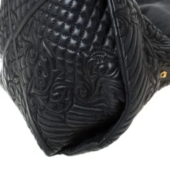 Versace Black Quilted Barocco Leather Top Handle Bag For Women -Versace Official Website luxury women versace used handbags p215404 009