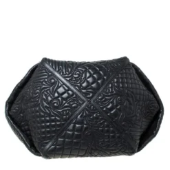 Versace Black Quilted Barocco Leather Top Handle Bag For Women -Versace Official Website luxury women versace used handbags p215404 011
