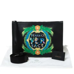 Versace Black Leather Miami Clutch For Women -Versace Official Website luxury women versace used handbags p218126 006