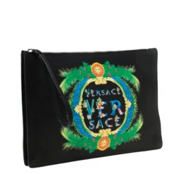 Versace Black Leather Miami Clutch For Women -Versace Official Website luxury women versace used handbags p218126 009