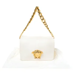 Versace White Leather Palazzo Sultan Shoulder Bag For Women -Versace Official Website luxury women versace used handbags p224131 007