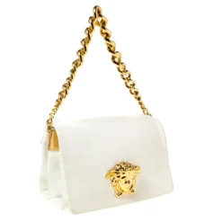 Versace White Leather Palazzo Sultan Shoulder Bag For Women -Versace Official Website luxury women versace used handbags p224131 009