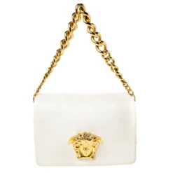 Versace White Leather Palazzo Sultan Shoulder Bag For Women