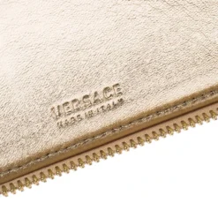 Versace Gold Metallic Quilted Leather Studded Zip Around Wallet For Women -Versace Official Website luxury women versace used handbags p225040 003