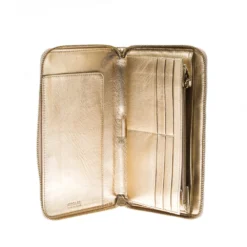 Versace Gold Metallic Quilted Leather Studded Zip Around Wallet For Women -Versace Official Website luxury women versace used handbags p225040 004