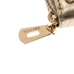 Versace Gold Metallic Quilted Leather Studded Zip Around Wallet For Women -Versace Official Website luxury women versace used handbags p225040 005