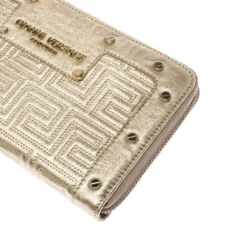Versace Gold Metallic Quilted Leather Studded Zip Around Wallet For Women -Versace Official Website luxury women versace used handbags p225040 006