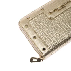 Versace Gold Metallic Quilted Leather Studded Zip Around Wallet For Women -Versace Official Website luxury women versace used handbags p225040 007