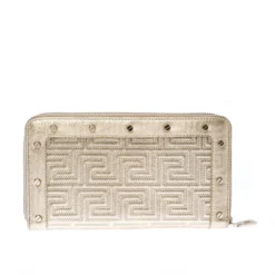 Versace Gold Metallic Quilted Leather Studded Zip Around Wallet For Women -Versace Official Website luxury women versace used handbags p225040 008