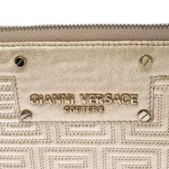 Versace Gold Metallic Quilted Leather Studded Zip Around Wallet For Women -Versace Official Website luxury women versace used handbags p225040 010