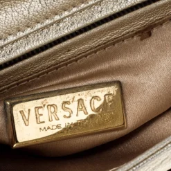 Versace Gold Metallic Leather Buckle Flap Shoulder Bag For Women -Versace Official Website luxury women versace used handbags p226872 001