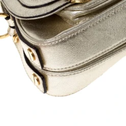 Versace Gold Metallic Leather Buckle Flap Shoulder Bag For Women -Versace Official Website luxury women versace used handbags p226872 004