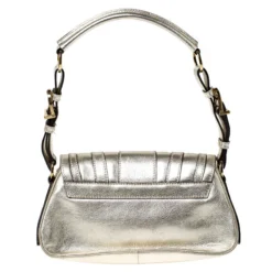 Versace Gold Metallic Leather Buckle Flap Shoulder Bag For Women -Versace Official Website luxury women versace used handbags p226872 006