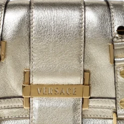 Versace Gold Metallic Leather Buckle Flap Shoulder Bag For Women -Versace Official Website luxury women versace used handbags p226872 008