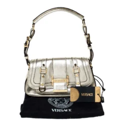 Versace Gold Metallic Leather Buckle Flap Shoulder Bag For Women -Versace Official Website luxury women versace used handbags p226872 010