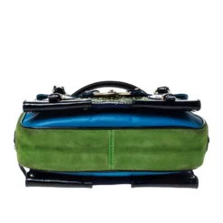 Versace Multicolor Suede And Patent Leather Lazer Cut Satchel For Women -Versace Official Website luxury women versace used handbags p230329 004