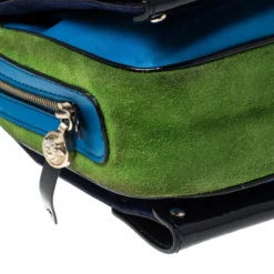 Versace Multicolor Suede And Patent Leather Lazer Cut Satchel For Women -Versace Official Website luxury women versace used handbags p230329 005