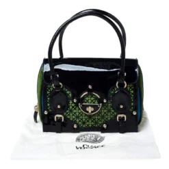Versace Multicolor Suede And Patent Leather Lazer Cut Satchel For Women -Versace Official Website luxury women versace used handbags p230329 006