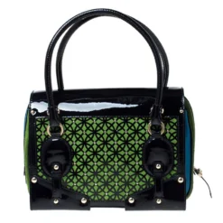 Versace Multicolor Suede And Patent Leather Lazer Cut Satchel For Women -Versace Official Website luxury women versace used handbags p230329 010