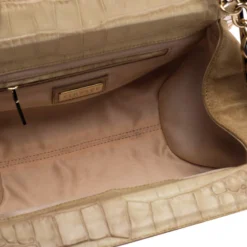 Versace Cream Crocodile Embossed Leather Studded Frame Shoulder Bag For Women -Versace Official Website luxury women versace used handbags p234542 001