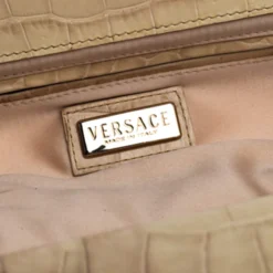 Versace Cream Crocodile Embossed Leather Studded Frame Shoulder Bag For Women -Versace Official Website luxury women versace used handbags p234542 002