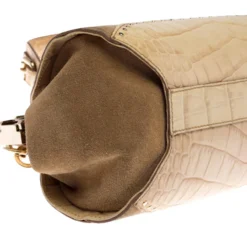 Versace Cream Crocodile Embossed Leather Studded Frame Shoulder Bag For Women -Versace Official Website luxury women versace used handbags p234542 003