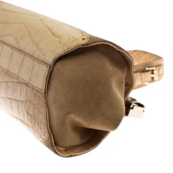 Versace Cream Crocodile Embossed Leather Studded Frame Shoulder Bag For Women -Versace Official Website luxury women versace used handbags p234542 004