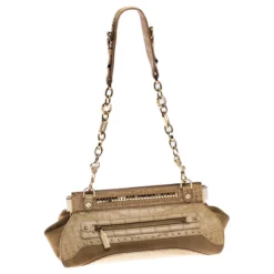 Versace Cream Crocodile Embossed Leather Studded Frame Shoulder Bag For Women -Versace Official Website luxury women versace used handbags p234542 007