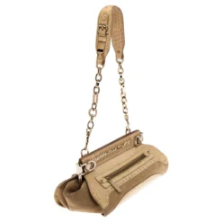 Versace Cream Crocodile Embossed Leather Studded Frame Shoulder Bag For Women -Versace Official Website luxury women versace used handbags p234542 009