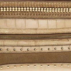 Versace Cream Crocodile Embossed Leather Studded Frame Shoulder Bag For Women -Versace Official Website luxury women versace used handbags p234542 010