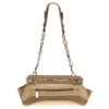 Versace Cream Crocodile Embossed Leather Studded Frame Shoulder Bag For Women