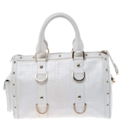 Versace White Leather Studded Satchel For Women -Versace Official Website luxury women versace used handbags p238432 001