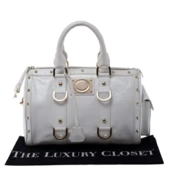 Versace White Leather Studded Satchel For Women -Versace Official Website luxury women versace used handbags p238432 004