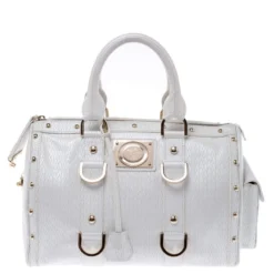 Versace White Leather Studded Satchel For Women
