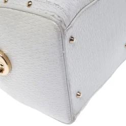 Versace White Leather Studded Satchel For Women -Versace Official Website luxury women versace used handbags p238432 008